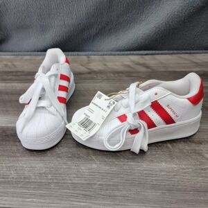 Adidas Superstar XLG C Shoes Youth Size 13 White Red Shell Toe Sneakers IF8429